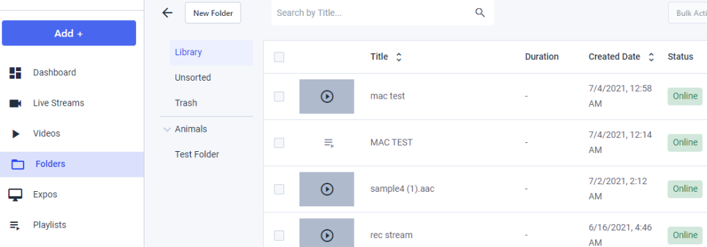 Dacast - how to delete uploaded videos - Folders section