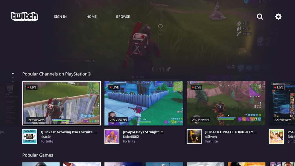 aplicação twitch para a ps4