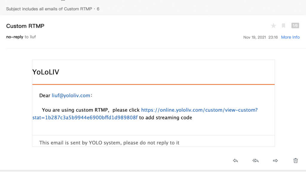 Email custom rtmp - yololiv - step 5