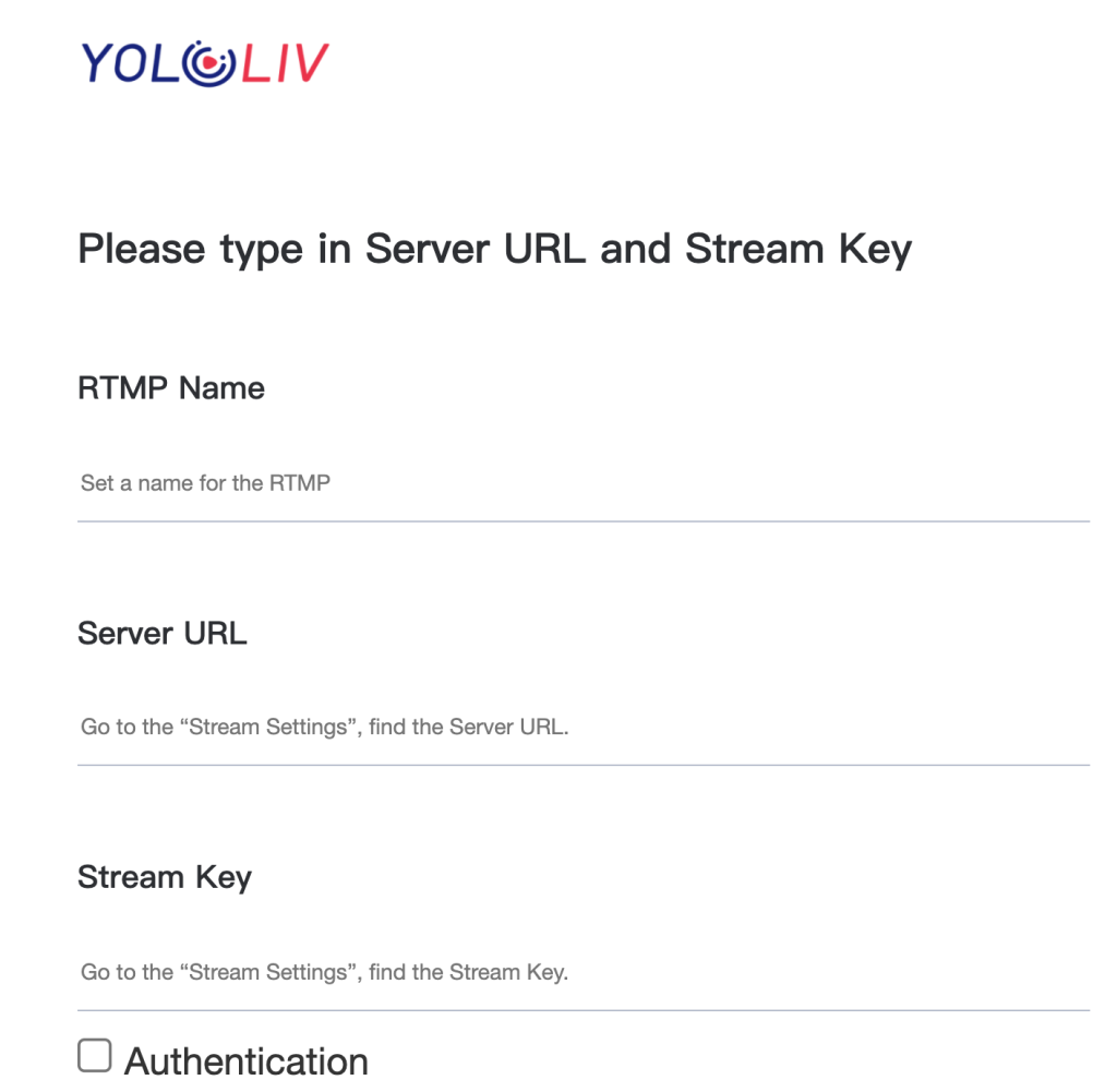 URL du serveur et informations sur la clé du flux - Étape 7 YoloLIV