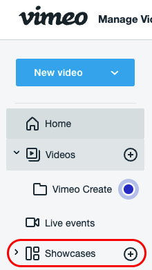 Vimeo sidebar click on Showcases