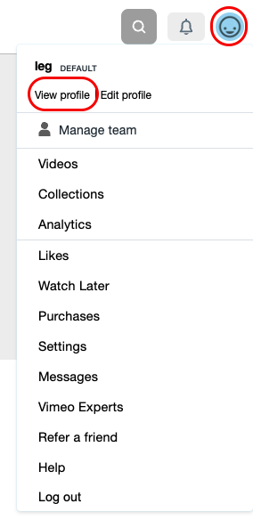View Vimeo profile link